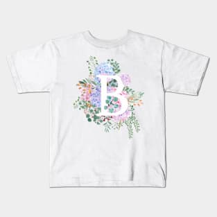 botanical monogram alphabet B hydrangea flowers Kids T-Shirt